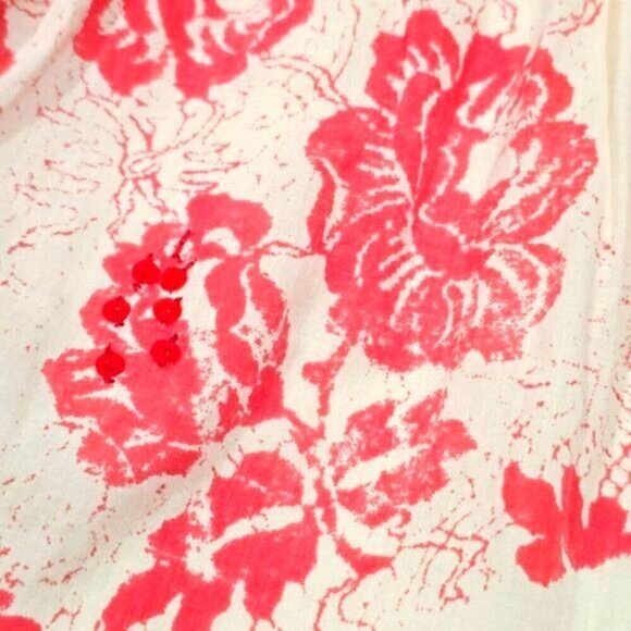 Free People ✦ Pleated Floral Midi Skirt ✦ Beige Cotton Red Print Size 2 - Picture 7 of 11